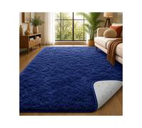 (Navy Blue) 200x290cm Extra Large Shaggy Rug - Thick Pile Faux Fur Non Slip Carpet with Dotted Rubber Backing