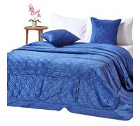 (Navy Blue, 250 x 260 cm) Luxury Quilted Velvet Bedspread Geometric Pattern Eternity Ring and Paragon Diamond Throw