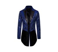 (Navy Blue, 2XL) Men Shiny Sequin Glitter Embellished Blazer Jacket Men Nightclub Prom Suit Blazer Costume Homme Singers Stage Clothes Tuxedo New