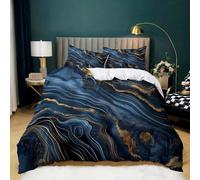 Navy Blue 3 Piece Complete Bedding Set 200x200cm Marble gold texture Printed Duvet Cover With Zipper Closure Ultra Soft Anti Allergic Non Iron Luxury Microfiber Quilt Duvet Cover Set