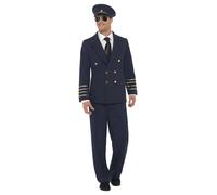 Navy Blue Airline Pilot Captain Costume Uniform Hat Mens Fancy Dress Outfit M L