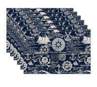 Navy Blue Anchor Placemats Set of 6,Table Mats Non-Slip Heat Resistant Washable Placemat for Party Kitchen Dining Table Decoration Indoor Outdoor