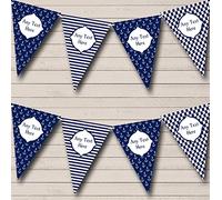 Navy Blue Anchor Stripes Nautical Sailing Beach Seaside Bunting Banner