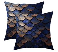 Navy Blue and Copper Scales Pillow Covers Set of 2, Decorative Throw Pillows for Home Sofa Bed Couch, Ocean Inspired Nautical Style Cushion Covers for Any Season 18x18 Inch
