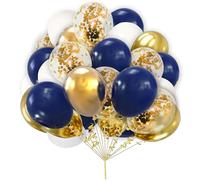 Navy Blue and Gold 10-inch Latex Balloons with White Confetti - Pack of 30 Set for Birthday, Wedding, Baby Shower, Anniversary Decoration