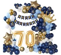 Navy Blue and Gold 70th Birthday Party Decorations for Men - Happy Birthday Banner with Balloon Set