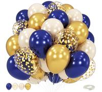 Navy Blue and Gold Balloons, 50pcs Pearl Navy Blue Double Stuffed Pearl White Sand Metallic Chrome Gold Confetti Balloons 12 Inch for Birthday New Year Anniversary Graduation Party Decorations