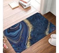 Navy Blue and Gold Marble Bathroom Rugs Bath Mat Floor Non-Slip Floor Carpet Absorbent Door Mat Home Decor for Kitchen Bedroom Indoor Outdoor 20"x31.5"in