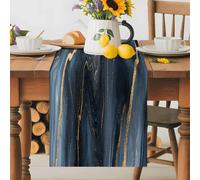 Navy Blue and Gold Marble Table Runner 13x36 Inches Long Modern Abstract Blue Gradient Cotton Linen Table Runner Burlap Style for Dinner Table Party Decor Tabletop Decorations