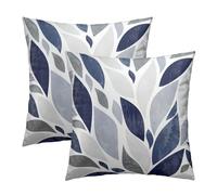 Navy Blue and Gray Leaf Throw Pillow Cover 18x18 Inch Pack of 2 White and Light Blue Spring Cushion Pillow Case Square Cotton Eucalyptus Pillowcase for Summer Party Bed Sofa Home Car Bedroom Outdoor
