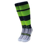 Navy Blue and Lime Green Hoop Knee Length Sports Socks, Rugby Socks, Hockey Socks