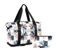 Navy Blue And Rose Gold Cod Buffalo Plaid Snowflakes Oversized Travel Duffel Bags Carry On Weekend Bag Gym Duffel Bag with Toiletry Bag for Business Trips Large Capacity, Navy Blue And Rose Gold Cod,
