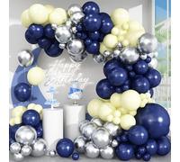 Navy Blue and Silver Balloon Arch Kit, Graduation Balloon Garland Kit with Metallic Silver Maca Yellow Latex Balloons Different Sizes for Graduation Class of 2025 Prom Eve Birthday Wedding New Years