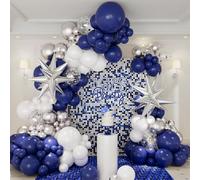 Navy Blue and Silver Balloon Garland Arch Kit,146pcs Royal Blue Metallic Silver White Balloons with Silver Exploding Star Foil Balloons for Graduation Birthday Wedding Party Decorations