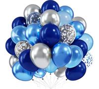Navy Blue and Silver Balloons, 60pcs Navy Blue Birthday Balloons with Silver Confetti Balloon, Bluey Metallic Helium Balloon for Birthday Party Decorations Boys Baby Shower Christening Graduation