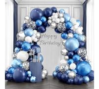 Navy Blue and Silver Balloons Arch Kit, Blue and White Balloon Arch Kit with Metallic Dark Light Blue Silver Conftti Balloons Garland for Graduation Birthday Party Baby Shower DIY Decoration