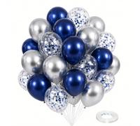 Navy Blue and Silver Balloons, Pearl Navy Metallic Silver Latex Balloons Decor with 12 Inch Blue Confetti Balloon for Boys Men Birthday Baby Shower Wedding Graduation Party Decorations