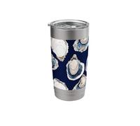 Navy Blue and Tan Oyster Half Shell Coastal Theme Design Stainless Steel Insulated Tumbler