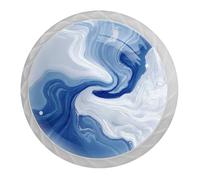 Navy Blue and White Marble 4 PCS Cabinet Knobs, Round Crystal Glass Decoration ABS Material Kitchen Hardware, Furniture Drawer Knobs Cupboard Single Hole Pull Handles