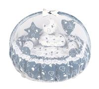 Navy Blue and White Newborn Bedding Set with Mosquito Net, Reversible Soft Cotton Nest, Head & Side Pillows, Portable Lounger for 0-12 Months