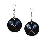 Navy Blue And White Oar Wood Earrings Personalized Dangle Earring Pendants Charms for Woman Jewelry