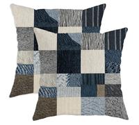 Navy Blue and White Patchwork Throw Pillow Covers Set of 2, Geometric Print Decorative Cushion Cases, Modern Chic Decor for Home Sofa Bed Couch 20x20 Inch
