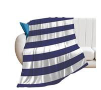 Navy Blue And White Stripe Flannel Blanket Throw 250g Lightweight Carpet Large Bed Blankets for Sofa Couch Bed 40"*50" (100 * 130cm)