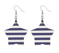 Navy Blue And White Stripe Wooden Earrings Artistic Wood Pendants Vintage Earring Hooks Jewelry for Women Apricot Shaped