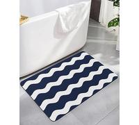 Navy Blue and White Stripes Bath Mat Rug Quick Dry Absorbent Rubber Backed Bathroom Mat Sea Wave Bathroom Rugs Fit Under Door-Bath Mats Shower Rug for Bathroom Floor Mat in Front of Sink 20"x 32"