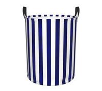 Navy Blue And White Stripes Laundry Basket Hamper Kids Storage Basket Toy Organizer Bin For Bedroom, Bathroom, College Dorms, Boys And Girls