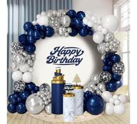Navy Blue Balloon Arch Kit, 114pcs Blue White Silver Balloons Garland With Metallic Silver Confetti Balloon, Bluey Party Balloons for Birthday Baby Shower Graduation Prom Retirement Party Decoration