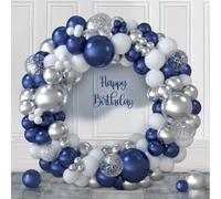 Navy Blue Balloon Arch Kit, 117pcs Blue Silver Balloons Garland Kit, Navy Blue and Silver White Balloons Arch for Boys Men Birthday Party, Blue Baby shower Decorations, Wedding, Graduation Party Decor
