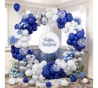 Navy Blue Balloon Arch Kit, 140 Pcs Night Blue Silver White Latex Balloon Garland Set with Metallic Silver Confetti Balloons for Men Women Birthday Graduation Christening Anniversary Party Decoration
