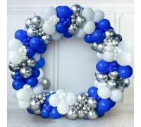 Navy Blue Balloon Arch Kit - 141pcs Blue and White Silver Balloon Garland with White Silver Balloons, Navy Balloons for Men Birthday Party Christening Wedding Engagement Anniversary Baby Shower