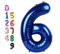 Navy Blue Balloons, Happy Birthday Decoration for 6th, 40 Inch Number Balloons for 6, 16, 26, 60 Wedding Anniversaries Singles Party Children's Day