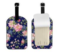 Navy Blue Base Floral Print Bag Tags Stylish Luggage Tag 4.3 x 2.76 Inch Essential Travel Accessory Suitcases