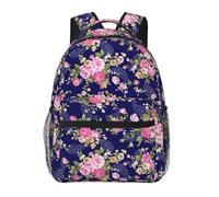 Navy Blue Base Floral Print Casual Daily Bookbag, 20 * 29 * 40cm Durable Basic Backpack For Travel And Vacation Classics Daypack