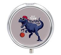 Navy Blue Basketball Player Dinosaur Best Team New York Iron Pill Box Case Organizer with Internal Separate Plastic Dividers, Travel Small Medicine Bag Holder Carrier Round Container