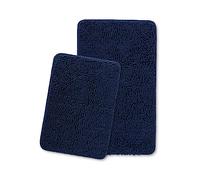 Navy Blue Bathroom Rugs Sets 2 Piece Thick Chenille Bath Mats | Absorbent and Washable Bath Rug Non-Slip, Plush and Soft Rugs for Bathroom Floor, Shower, Sink - 17" x 24"+20" x 32"