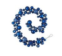 Navy Blue Bauble Tree Garland - 9 ft Christmas Decoration with 84 Baubles in Mixed Finishes