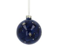 Navy Blue Bauble with Gold Stars & Moon, Blue Marble Bauble, Round Blue Glass Christmas Tree Decoration, Celestial Bohemian Style Xmas Tree Decoration Christmas Ornament