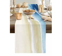 Navy Blue Beige Beach Table Runner 48 Inches Long, Abstract Gradient Sandy Beach Ocean Waves Washable Table Runners Heat-Insulation Kitchen Dining Table Decorations for Home Party Decor, 13"x48"