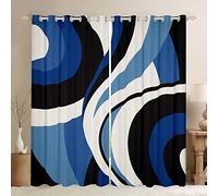 Navy Blue Black Curtains,Geometric Swirl Circle Striped Window Curtain for Teens Men Boys Bedroom Decor,Modern Abstract Window Treatment Curtain Creative Waves Window Drapes,Top 2 Panel,46Wx54L