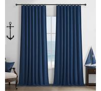Navy Blue Blackout Curtains 100 Inch Length for Boys Rooms/Bedroom, Floor to Ceiling Track Pleated Drapes with Hooks Linen Thermal Coastal Curtain Dark Blue Window Burg 50"Wx100"Lx2Panels Back Tab