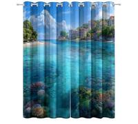 Navy Blue Blackout Curtains for Bedroom W 29.5" x L 65" Drop Eyelet Curtains for Living Room Nursary, Beautiful Beach Architecture Blue Sky Printed Thermal Insulated Window Curtain Panels 2 Panels