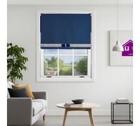 Navy Blue Blackout Roller Blind With Silver Diamante & Navy Bow Free Cut Down Service By Furnished - (W)60Cm X (L)165Cm
