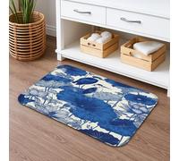 Navy Blue Botanical Quick Dry Bath Mat, Elegant Floral Patterned Absorbent Non Slip Shower Rug, Modern Memory Foam Washable Bath Rugs for Bathroom Toilet Restroom Decorative 20x32 Inch