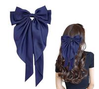Navy Blue Bow Clips for Women, Satin Hair Bow for French Long Tail Elegant and Cute, Big Bows for Hair About Solid Soft Hair Accessories Birthday Wedding Party Gifts