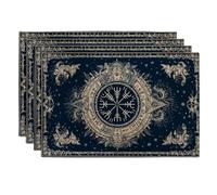Navy Blue Celestial Symbols Placemats, Elegant Gothic Table Mats for Dining Table, Non-Slip Washable Indoor Outdoor Party Decorative Placemat Set of 4