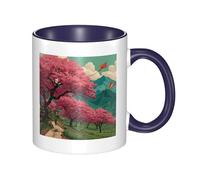 Navy Blue Ceramic Mugs for Exquisite Unique Cherry Blossom Dreams Pattern Print Smooth Practical Durable Easy to Clean